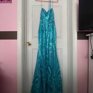 Stunning Light Blue Sequin Prom Gown